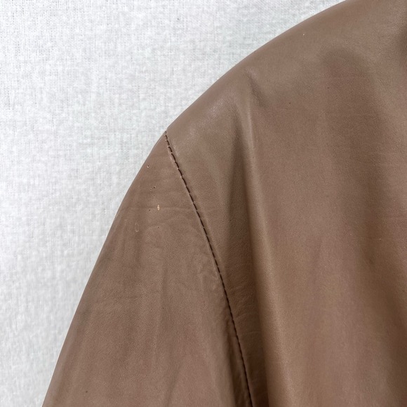 VINTAGE 80s Leather Jacket Womens Small Taupe Brown Cropped Julio De Rodriguez - Picture 13 of 16
